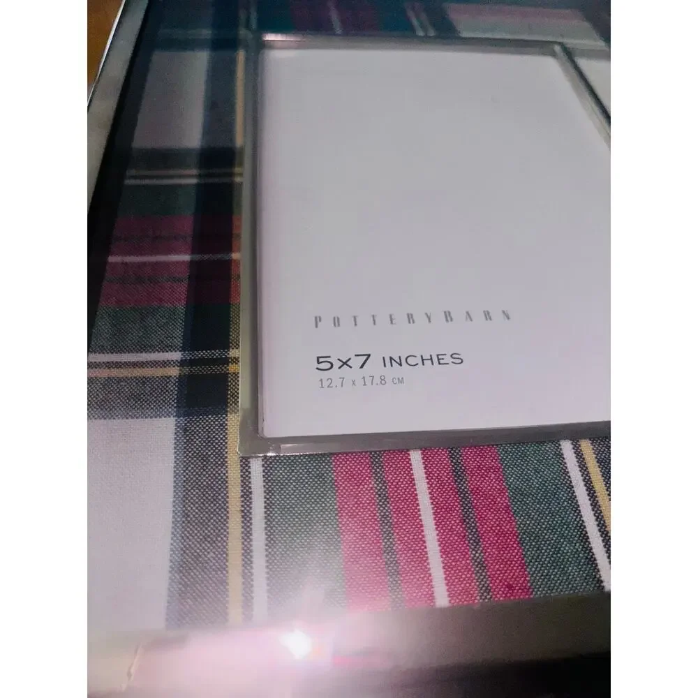 Pottery Barn Stewart Plaid Frame Stainless Frame Nickel Finish 5x7 Plaid Mat